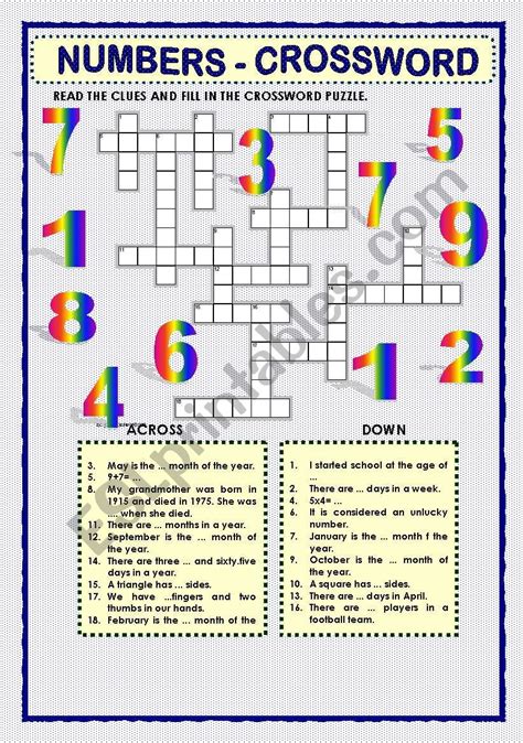 Free Printable Number Crossword Puzzles