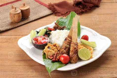 Nasi Campur Bali, Indonesian Balinese Rice with Sate Lilit, Ayam Sisit ...