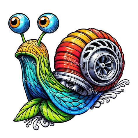 Turbocharged Snail Clipart Digital Download Vibrant Snail With Turbo