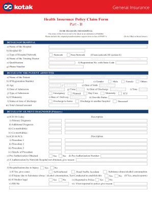 Fillable Online Kotak Health Care Claim Form Part B Cdr Fax Email