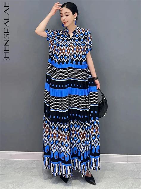 SHENGPALAE Printed Hundred Pleated Long Dress With Large Swing 2024