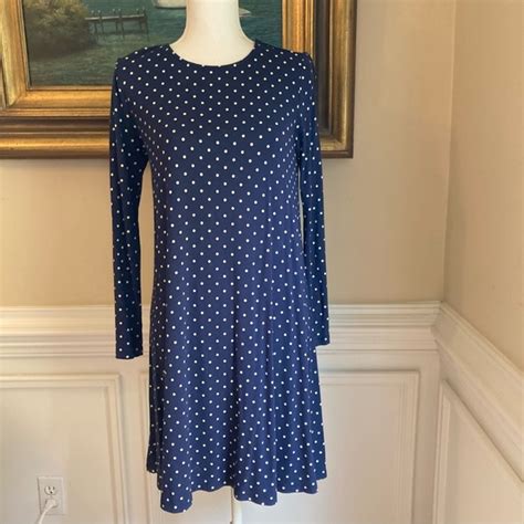 Old Navy Dresses Old Navy Stretch Long Sleeve A Line Navy White Polka Dot Dress Poshmark