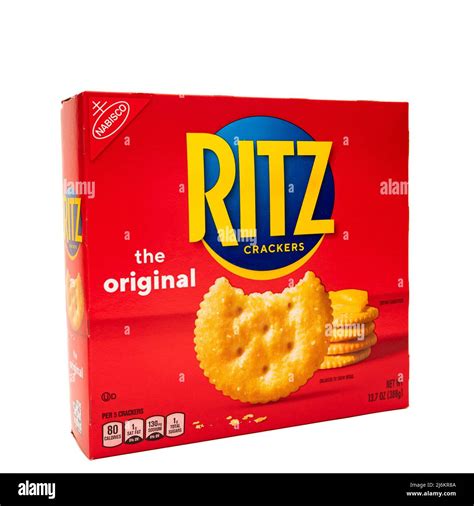 A Bright Red Box Of The Original Ritz Crackers By Nabisco Isolated On