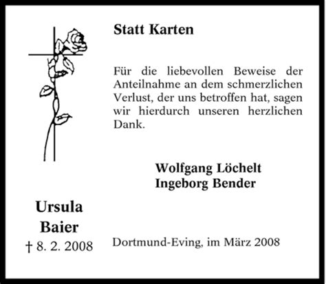 Traueranzeigen Von Ursula Baier Trauer In Nrw De