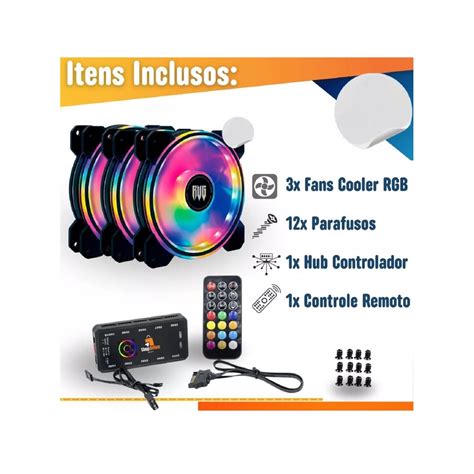 KIT 3 Coolers Fan LED 120mm GAMER Para PC Gabinete 6 Pinos ARGB RGB