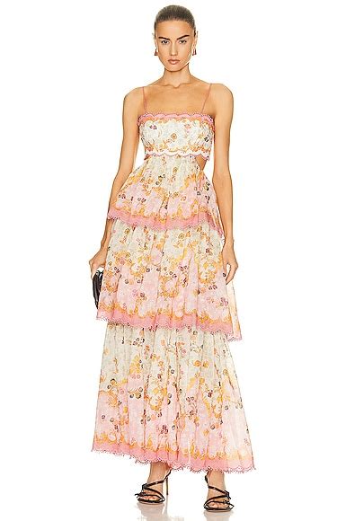 Zimmermann Laurel Frill Midi Dress In Pink And Green Floral Fwrd