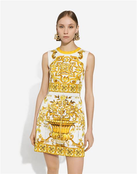 Short Majolica Print Brocade Dress In Print For Women Dolceandgabbana®