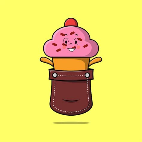 Lindo Personaje De Cupcake De Dibujos Animados Que Sale Del Bolsillo Se