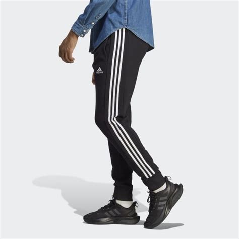 Adidas Essentials French Terry Tapered Cuff 3 Stripes Pants Black