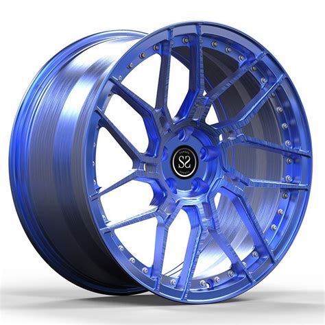 Custom Design Blue Brushed Spokes Monoblock 1 Piece Luxury Forged