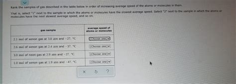 Solved Rank The Samples Of Gas Described In The Table Below Chegg