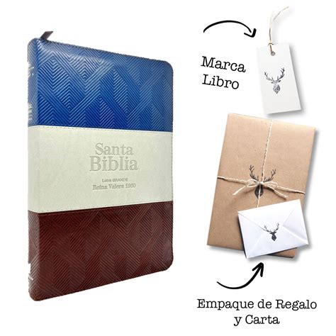 Biblia Rvr Letra Grande Tricolor Piel Azul Gris Marron Cierre