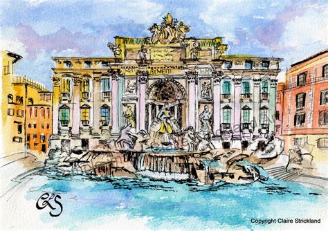 Trevi Fountain Rome Italy Giclee Print Of Original Watercolour And