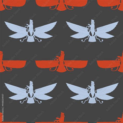 Seamless Pattern With Ancient Sumerian Symbol Faravahar For Your