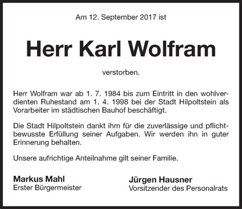 Traueranzeigen Von Karl Wolfram Trauer Nn De