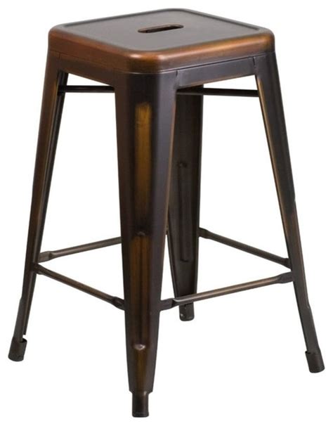 Bowery Hill 24 Industrial Metal Counter Stool In Distressed Copper