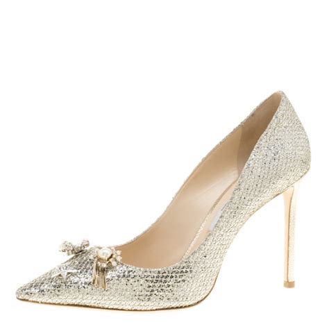 Jimmy Choo Metallic Champagne Glitter Fabric Jasmine Crystal