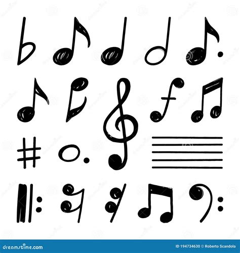 Conjunto De Conjuntos De Dibujo Manual De Notas Musicales Eps 10 Ilustración del Vector ...