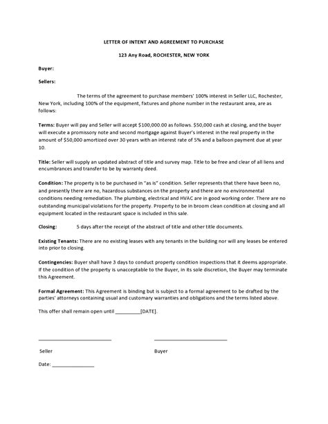 Free Letters Of Intent To Purchase Real Estate Business Land