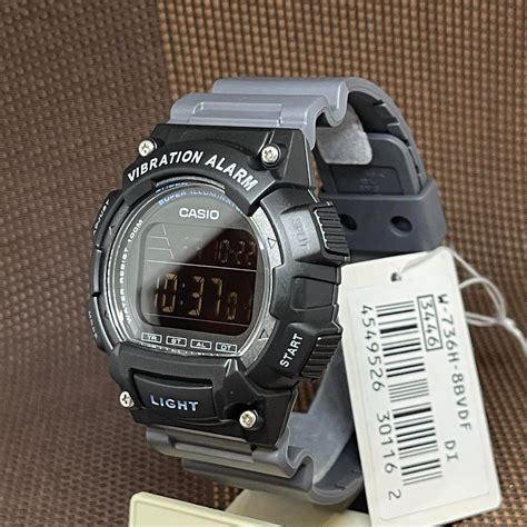 Casio W 736H 8B Youth Vibration Alarm Digital Black Gray Resin Men S