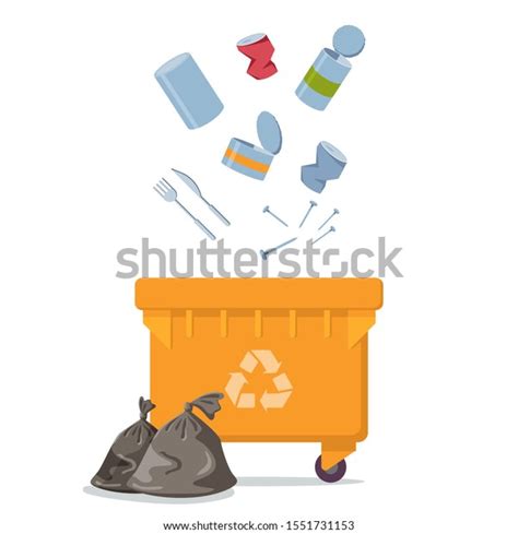 Yellow Recycle Garbage Bin Metal Set Stock Vector Royalty Free