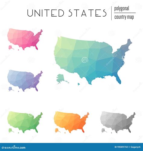 Set Of Vector Polygonal United States Maps Stock Vector Illustration