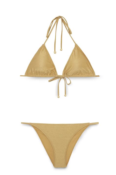 Gold İbiza Simli Üçgen Bikini