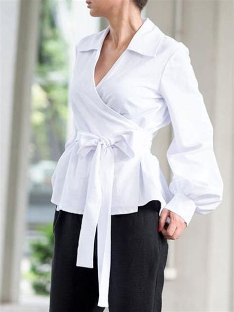 Stylewe Long Sleeve White Women Blouses And Shirts Shirt Collar Cotton