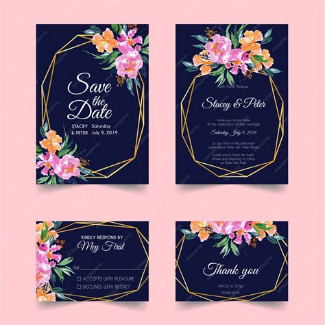 Premium Vector Blush Floral Geometric Gold Wedding Invitation Template