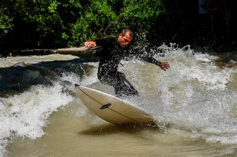 Munich Germany July Surfer In The City River Called