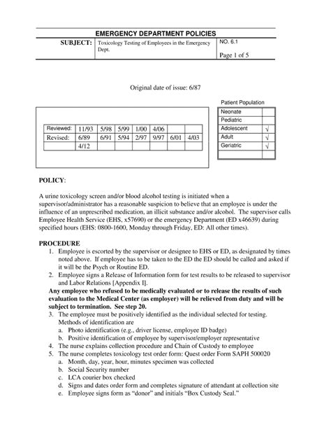 Fillable Online Mssm Toxicology Testing Of Employees In The Ed Mssm