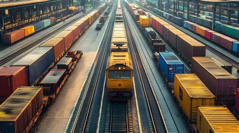 Busy Railway Freight Terminal With Trains Being Loaded And Unloaded