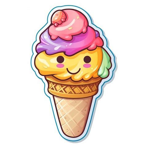 Un Cono De Helado De Dibujos Animados Con Una Cara Sonriente Foto Premium