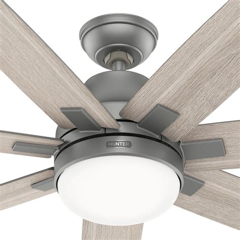 Hunter Wilder 60 In Matte Silver With Light Gray Oak Blades Led Indoor Ceiling Fan With Light 7