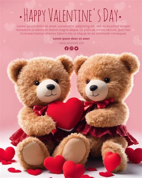 Premium Psd Valentines Day Poster Template With Cute Couple Of Teddy Bears Holding Heart