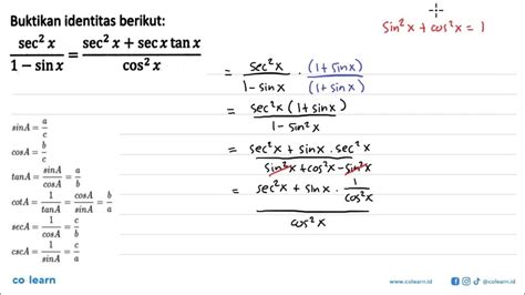 Buktikan Identitas Berikut Sec2 X1 Sin Xsec2 Xsec X Tan Xcos