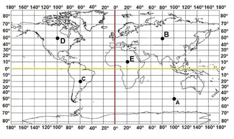 Determine as coordenadas geográficas dos pontos A B C e D do mapa