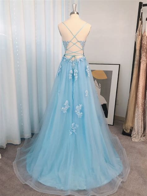 A Line Princess Tulle Applique Spaghetti Straps Sleeveless Sweep Brush