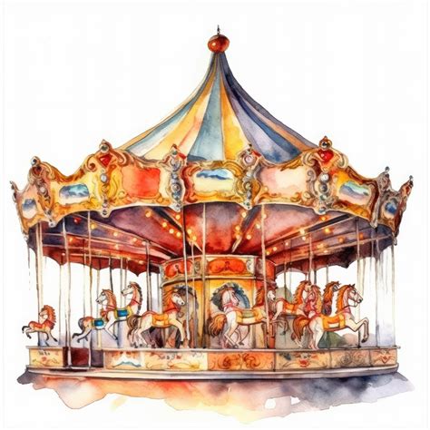 Premium Photo | Watercolor painting of a carousel with horses.