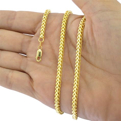 10k Yellow Gold 4mm Womens Box Square Wheat Franco Foxtail Necklace