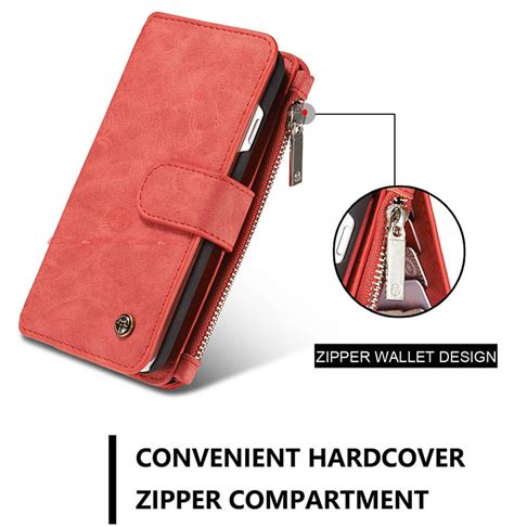 Caseme Iphone 7 Zipper Wallet Detachable 2 In 1 Flip Case Red