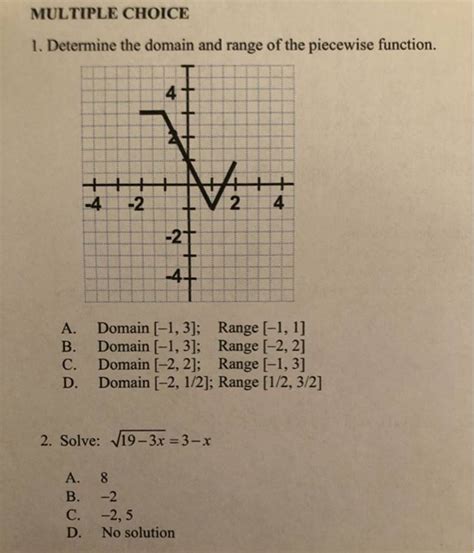 Get Answer Multiple Choice Determine The Domain And Range Of The