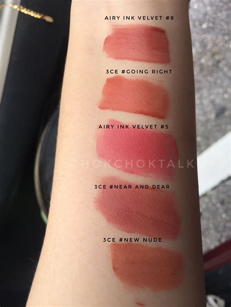 Swatches Of 3ce Velvet Lip Tints 3 Colours And Side By Side Swatch