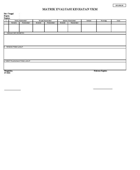 Form Matrik Evaluasi Dan Tindak Lanjut Pdf