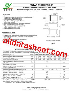 ES1AF Datasheet PDF Shunye Enterprise