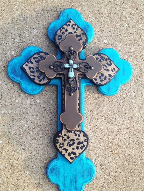 Turquoise Stacked Wooden Cross Animal Print Pinterest