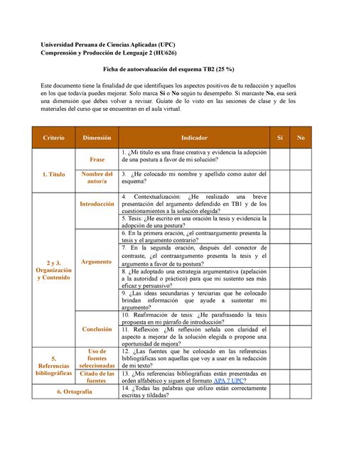 11ab Ficha de autoevaluación de esquema TB2 Universidad Peruana de