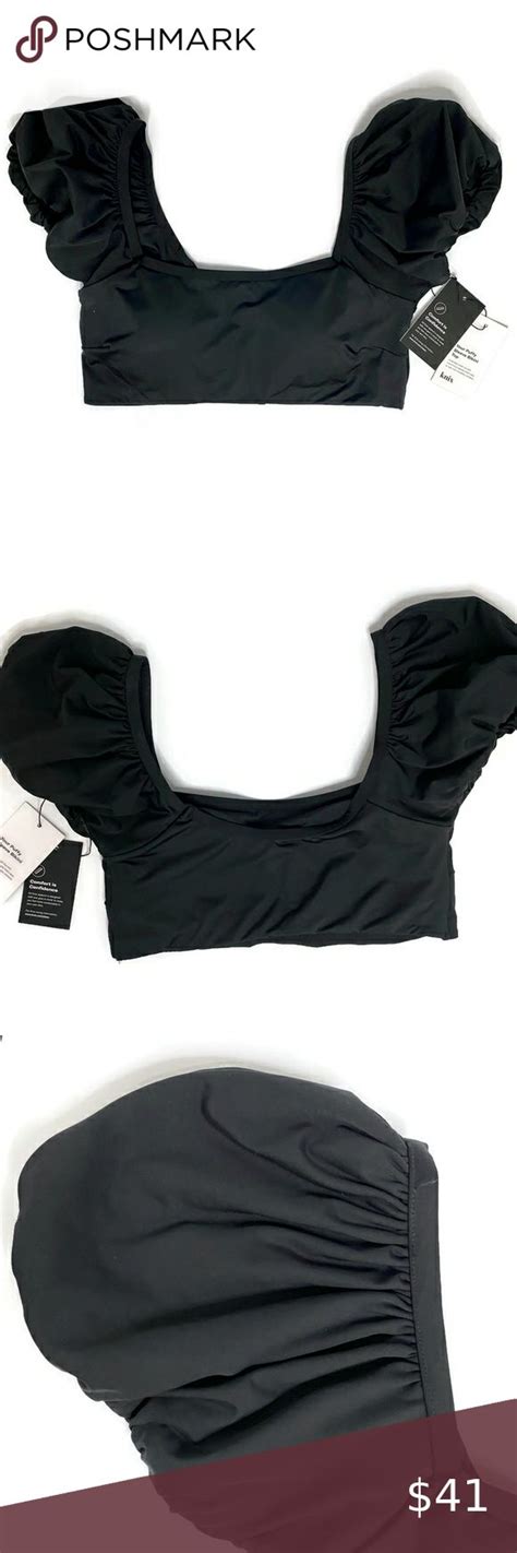 Knix Bikini Top Puffy Sleeve Black Size Large NWT Bathing Suit In 2022
