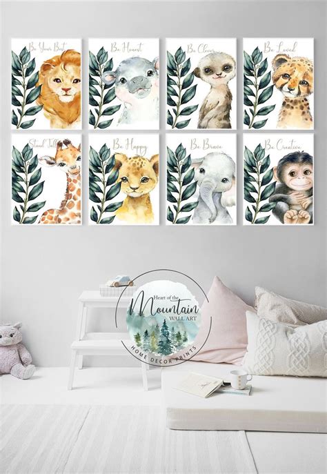 Printed Safari Animal Nursery Prints Set Of 346 0r 8 Nursery Wall