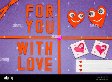 Greeting Card Hearts With Eyes For You With Love On Colored